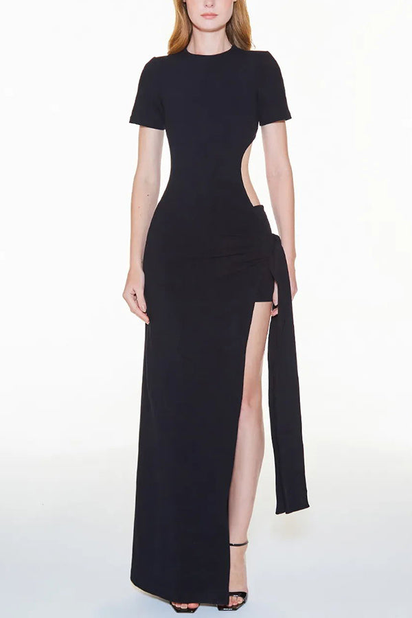 Holiday Party Maxikleid aus Rippstrick mit Cut-out-Taillenträgern und Schlitz 