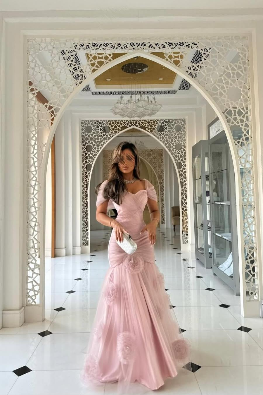Custom Long Pleated Mermaid Prom Dress With Sweetheart And Short Sleeves