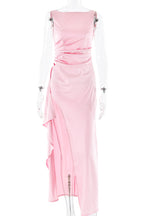 Abiti da sera sexy per il ballo di fine anno, in tinta unita, senza schienale, con balze e drappeggi, scollatura a O (3 colori)