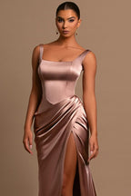 Bmbridal Satin Mermaid Prom Dress With Straps And Front Slit