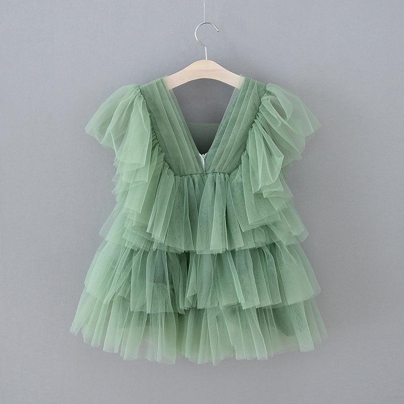 Enchanted Garden Green Tulle Flower Girl Dress Sleeveless V Back