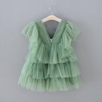 Enchanted Garden Green Tulle Flower Girl Dress Sleeveless V Back