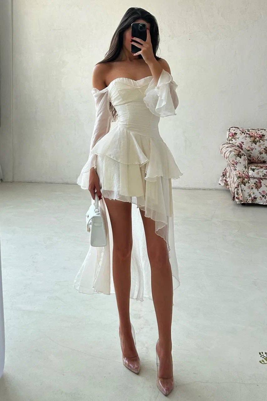 Strapless Off Shoulder Short Prom Dress With Ruffles And Custom Colors