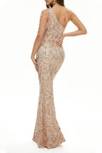 Prominente Elegante Feste Pailletten Schräger Kragen Abendkleid Kleider 