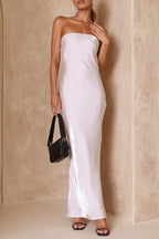 Formelle Abendkleider für Prominente aus einfarbiger, heller Seide, trägerlos (5 Farben) 