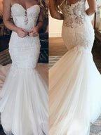 Bmbridal Sweetheart Lace Mermaid Sleeveless Wedding Dress With Tulle Skirt