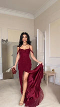 Vestido de Baile Longo de Chiffon com Fenda Sedutora Estilo Sereia Vestido de Festa Y7547