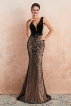 Black Lace Mermaid Prom Dress Long Sleeveless Evening Gown