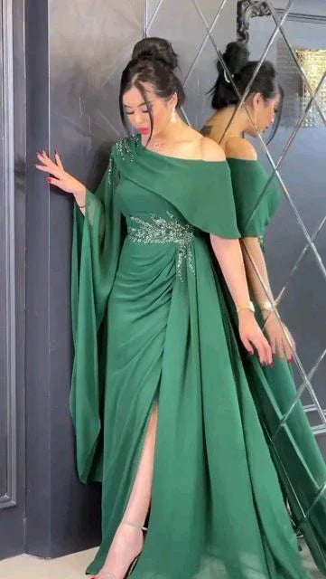 Incantevole abito lungo verde da cerimonia, abito da sera verde Y5656