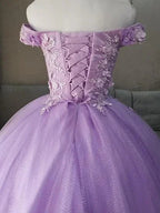Abito da ballo blu con spalle scoperte, vestito da festa scintillante con fiori S26908