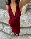 Abiti da sera color bordeaux con scollo a V profondo modello Y7086
