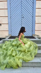 Abiti lunghi da sera in tulle verde, abiti formali da sera a linea ad A Y2029