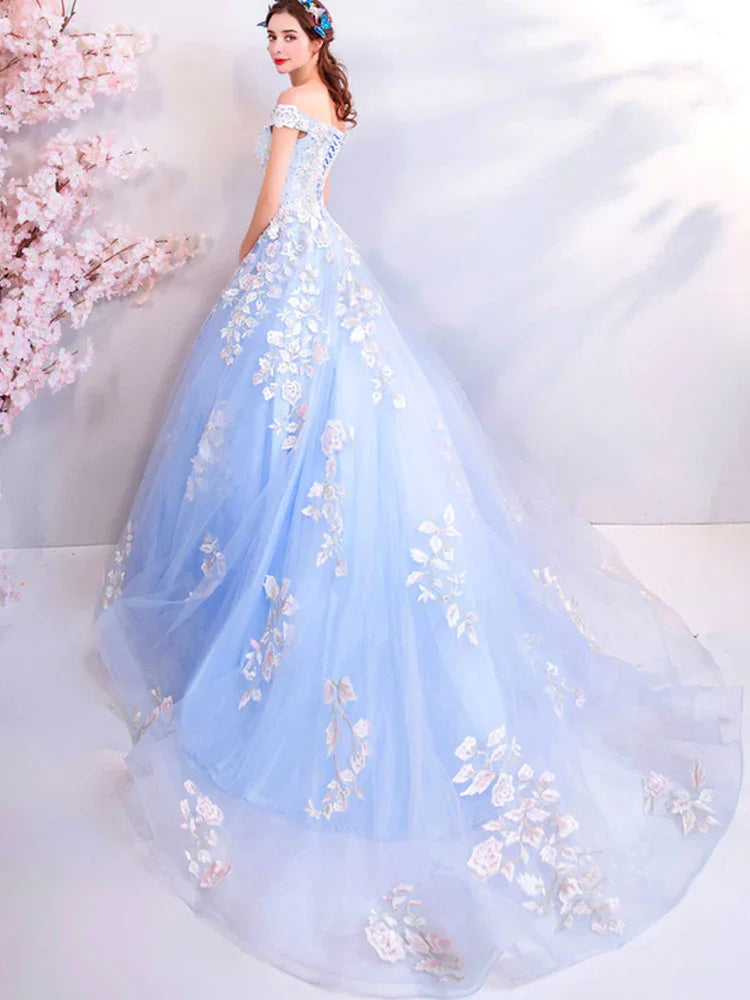 Abiti azzurri da quinceañera con spalle scoperte Abito da ballo azzurro Y52