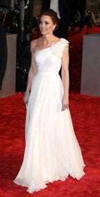 Vestido de fiesta formal elegante blanco de tul con un solo hombro Y8198