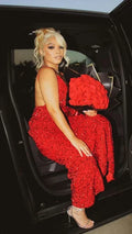 Vestido de noche rojo con lentejuelas sexy, vestido de gala rojo brillante Y2291