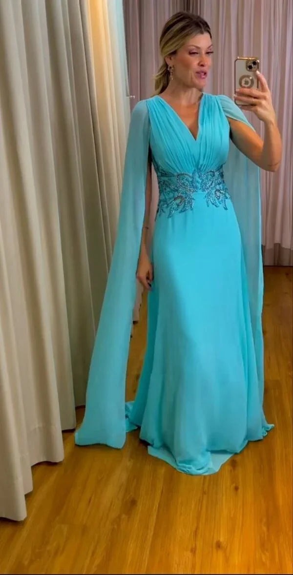 Abito da sera in chiffon azzurro cielo per madre della sposa e dello sposo Y6266