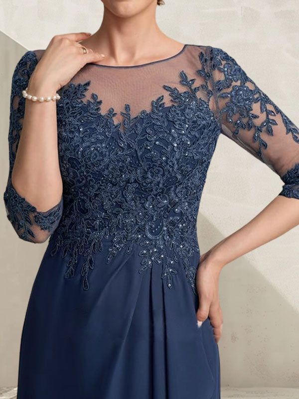 Robe de mère de la mariée en mousseline de soie asymétrique à encolure dégagée en forme de A avec dentelle illusion et volants en cascade ornés de paillettes