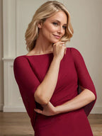 Trompeten-/Meerjungfrauen-Bootsausschnitt bodenlanges Chiffonkleid für die Brautmutter mit Faltenwurf