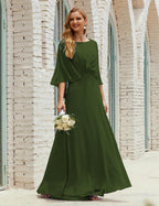 Abito da Damigella Donna Manica Lunga Scollatura a V Chiffon Abito da Cerimonia Matrimonio Festa 28018