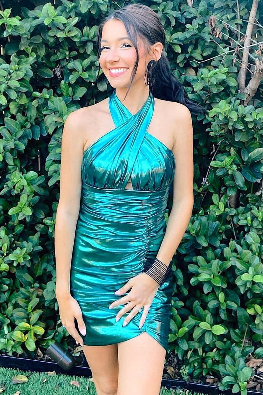 Vestido Curto de Festa com Alças e Franzidos