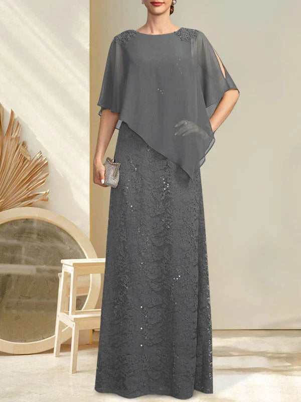 Vestido de madrina de novia de encaje de gasa con lentejuelas y abalorios, corte columna y largo hasta el suelo