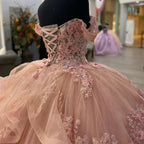 Vestido de bola con apliques rosados brillantes, vestido de princesa rosa Y2341