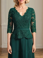 Robe de mère de la mariée en mousseline de soie à dentelle, longueur au sol, en ligne A, col en V, avec volants en cascade et paillettes