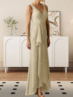 Robe en maille métallique froncée à encolure en V et coupe en A