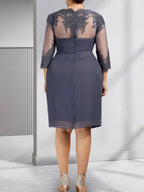 Abito da madre della sposa in chiffon a colonna a ginocchio con applicazioni di perline, pizzo, paillettes e pieghettature