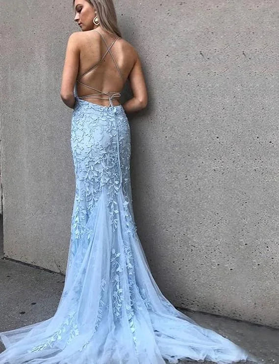 Abito da sera rosa con merletto e tulle a sirena, schiena allacciata Y2902