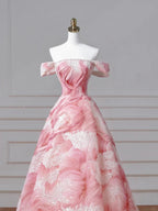 Robe de bal princesse d'anniversaire rose rêve sans bretelles en satin imprimé à sequins Y8604