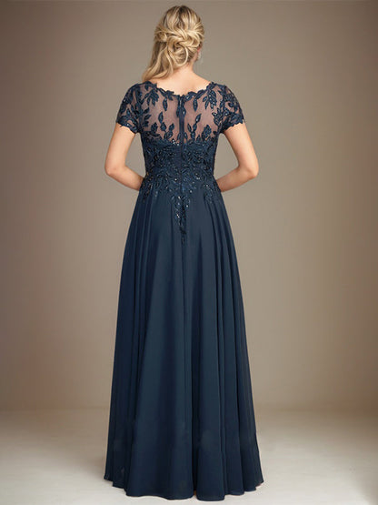 Vestido de gasa para madre de la novia, corte A, largo hasta el suelo, con apliques y lentejuelas 