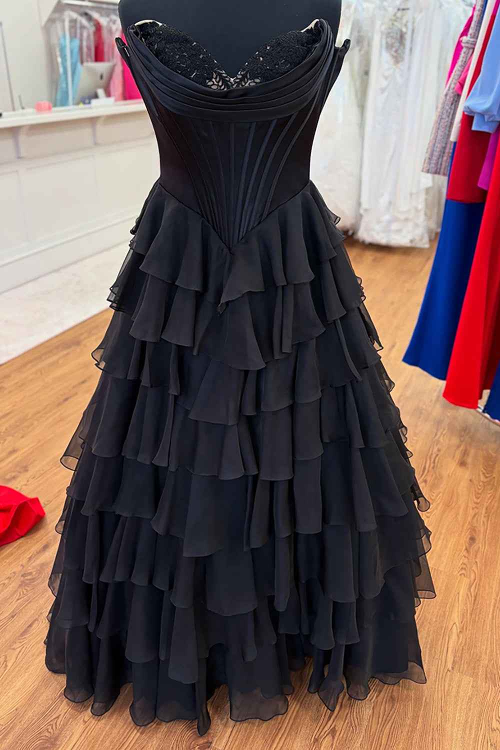 Blue Sweetheart Ruffled Long Corset Prom Dress With Slit