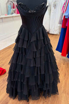 Yellow Princess Sweetheart Chiffon Long Corset Prom Dress With Tiered Ruffles