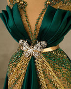 Emerald Green Beaded Spaghetti Strap Mermaid Prom Dress Sleeveless Floor Length