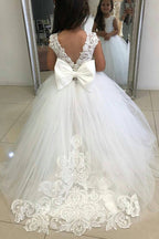 BMbridal Ivory Tulle Flower Girl Dress Ball Gown With Bow Knot