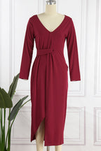 Elegante, einfarbige Abendkleider mit Schlitz und V-Ausschnitt (4 Farben) 