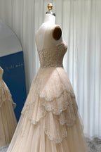 Bmbridal A Line Hi Lo Strapless Tulle Prom Dress With Lace Beading