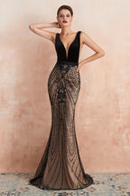 Black Lace Mermaid Prom Dress Long Sleeveless Evening Gown