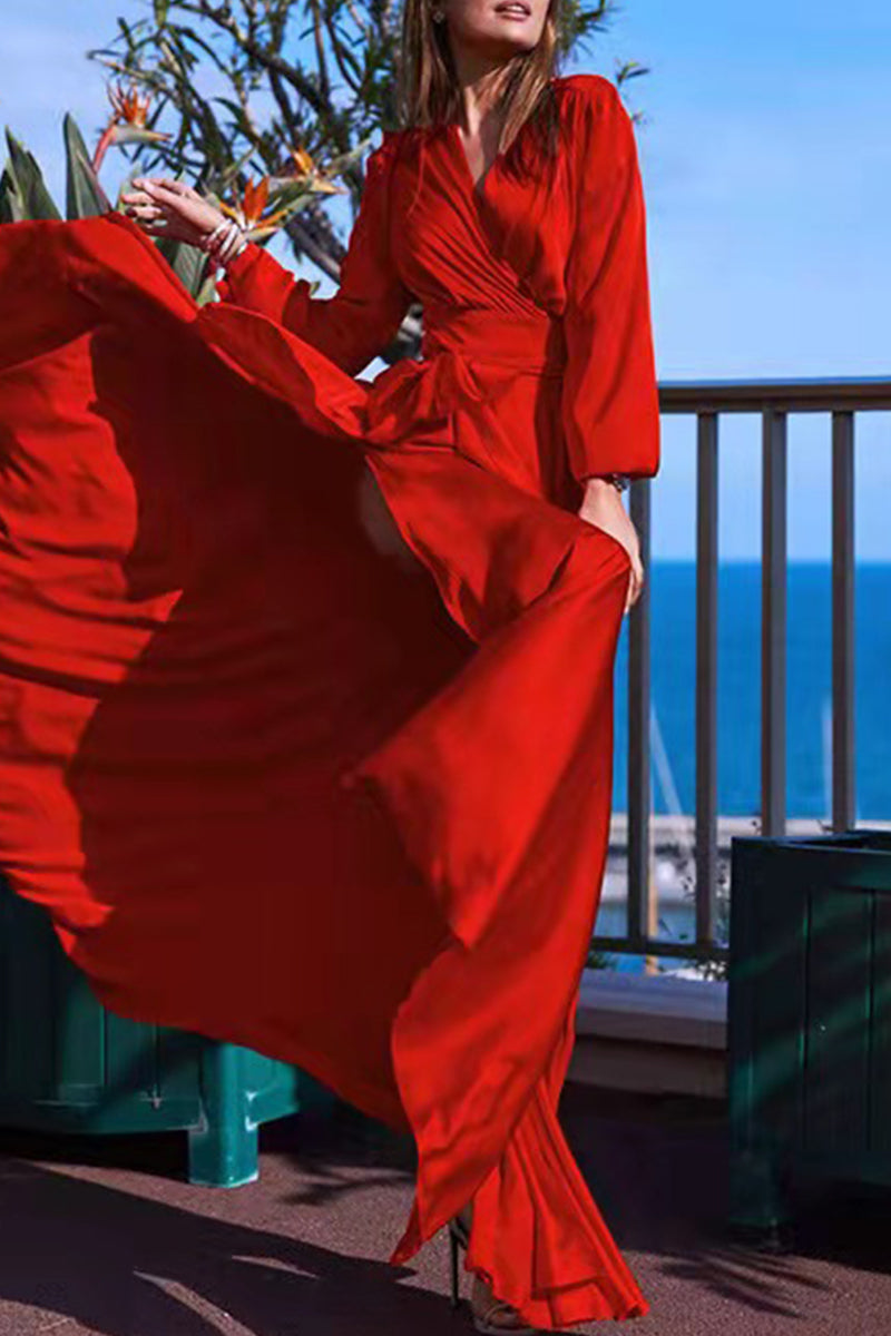 Abiti da Sera con Scollo a V e Spacco Solido Formale Celebrità