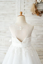 Lace Ball Gown Knee Length First Communion Flower Girl Dress