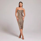 V-Neck Sleeveless Midi Prom Dress