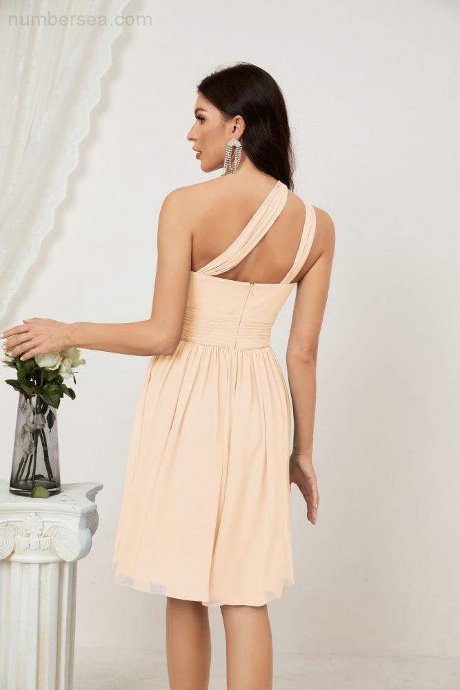 Numbersea Damen Chiffon Kurzes Ein-Schulter Brautjungfernkleid Festliche Kleider für Feier Heimkehr 2804