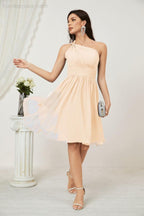 Numbersea Damen Chiffon Kurzes Ein-Schulter Brautjungfernkleid Festliche Kleider für Feier Heimkehr 2804