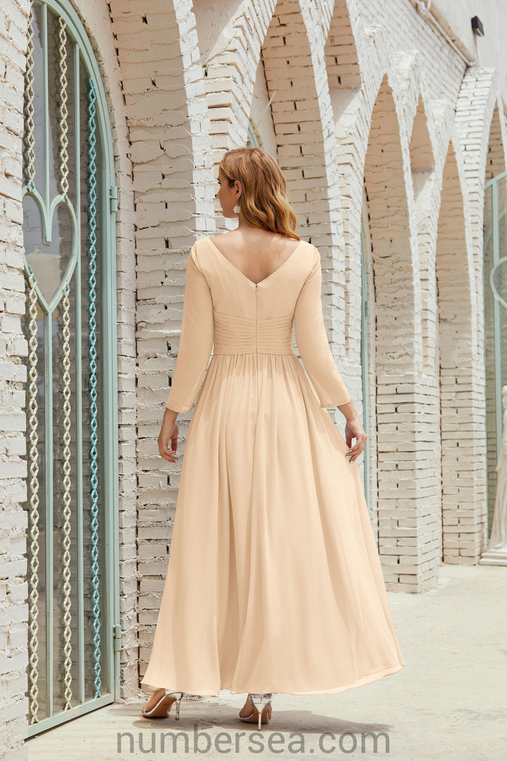 Abito da damigella Numbersea in chiffon, abito formale per festa, abito da sera 28016