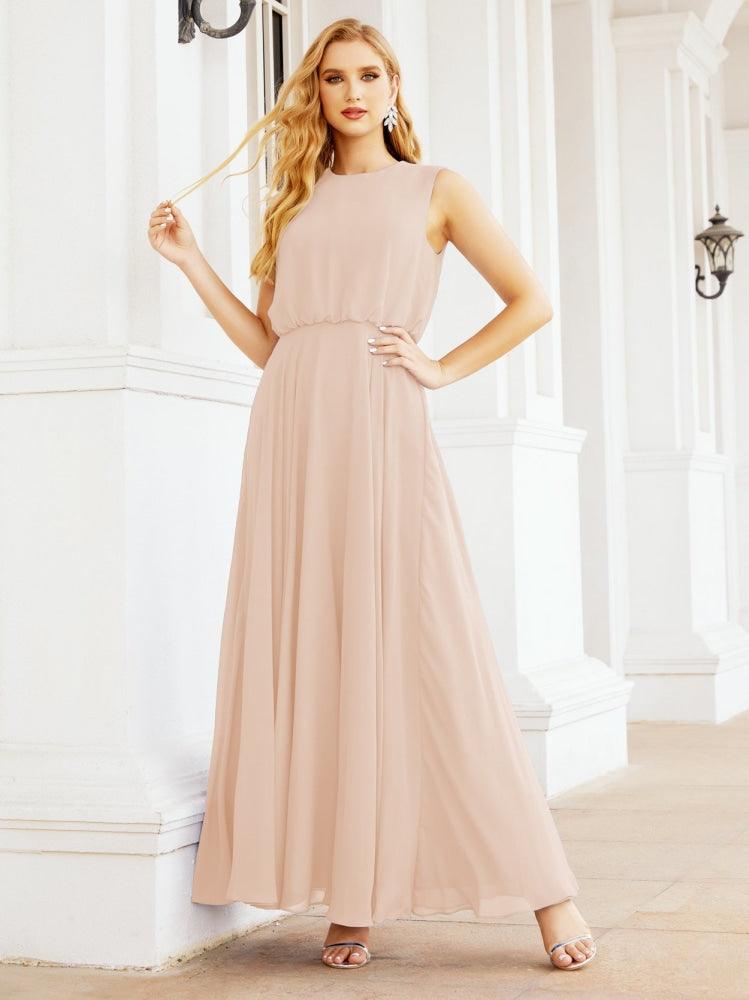 Vestido de Dama de Honra Sem Mangas Longo Linha A para Baile de Gala e Noites Formais 28025