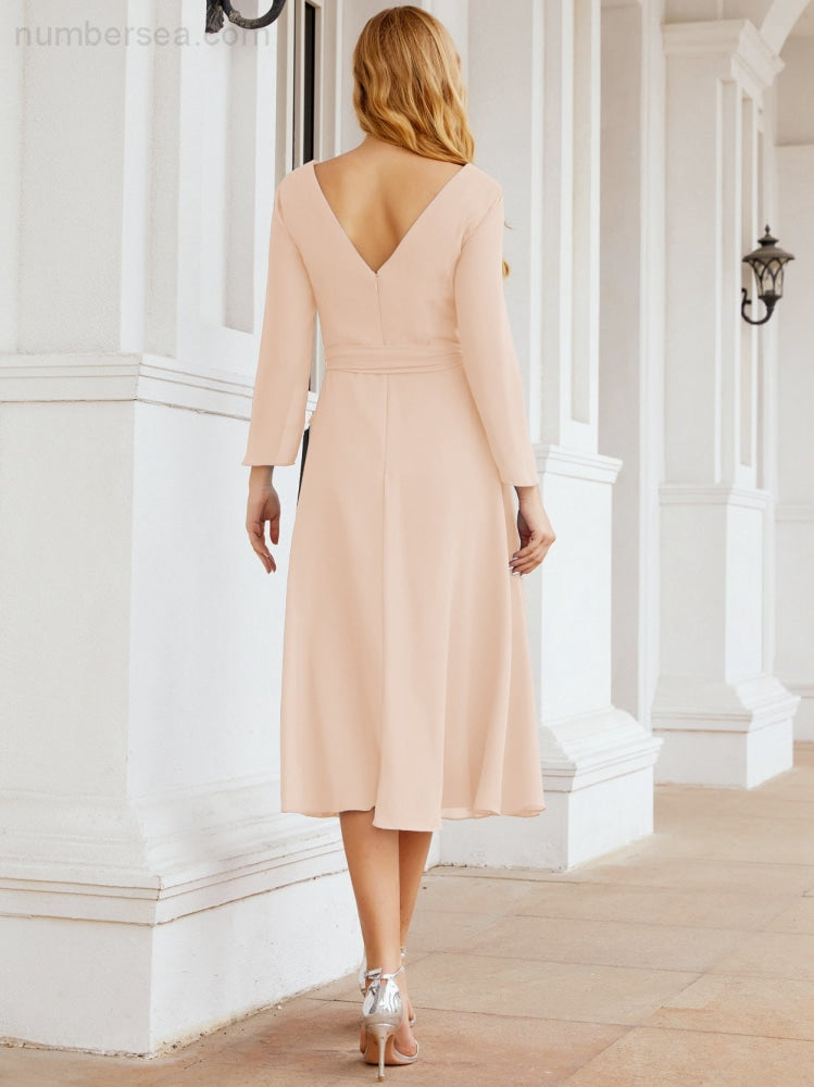 Bridesmaid Dress V-Back Waist Belt Mother of the Bride Wedding Guest SY28031