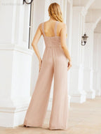 Tuta da sera elegante Numbersea con scollo incrociato, abito lungo per damigella, pantaloni a zampa d'elefante 28033