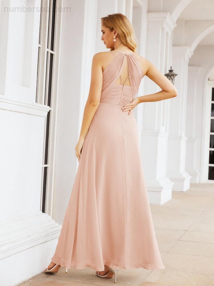 Numbersea Robes de demoiselle d'honneur pour femmes à bretelles doubles spaghetti Robe longue de soirée formelle fendue sur le côté 28051