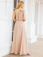 Robe de mariée longue asymétrique en mousseline à volants, sans manches et fendue sur le côté, modèle 28057